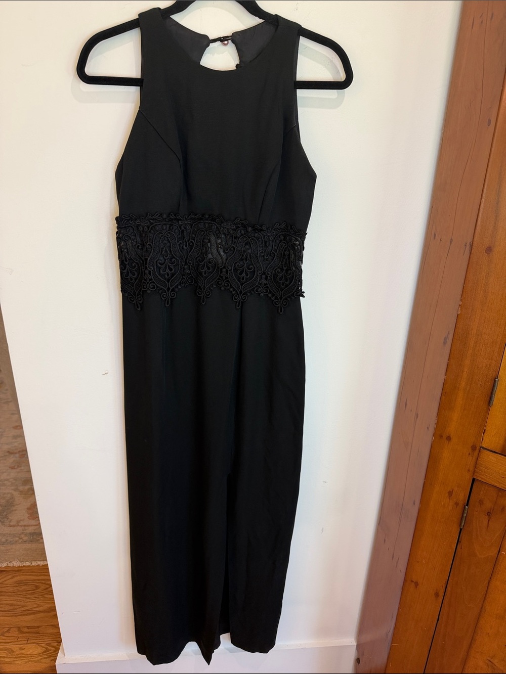 Vintage 90s Dave & Johnny Black Formal Dress w/Decorative Lace Waistband, 7/8